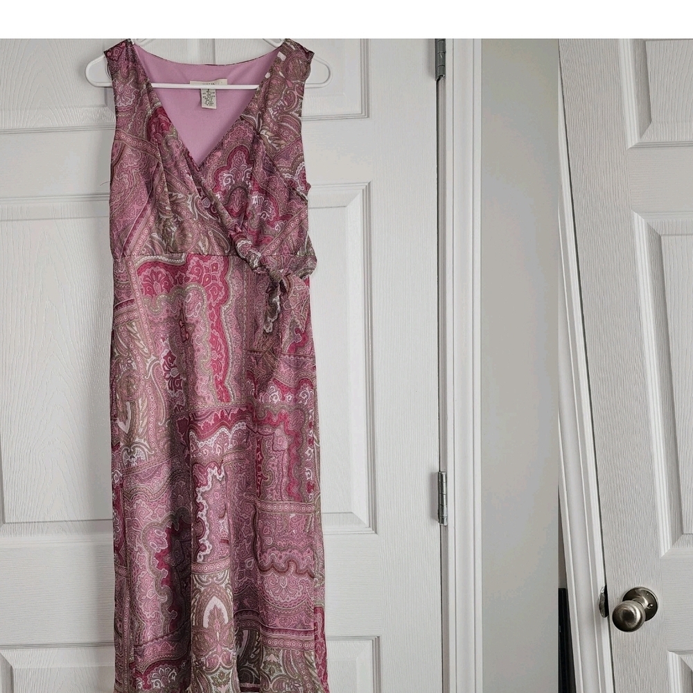 Chiffon Paisley Dress Pink Floral Sleeveless Faux Wrap 6 Boho Feminine 90's Y2K
